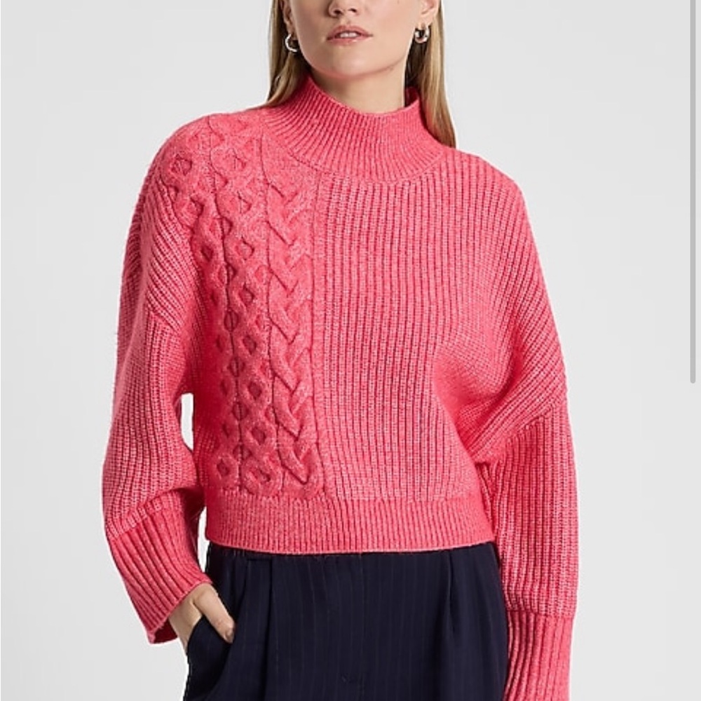 Express Pink Cowl Neck Sweater with Chunky Knit